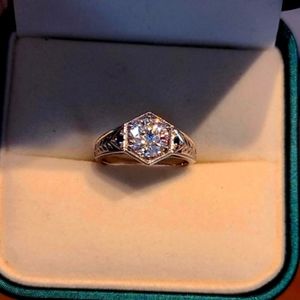 Solid 14k gold 1.2ct moissanite ring with side natural blue sapphire